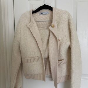 Zara Beige Knit Cardigan and Sweater Set